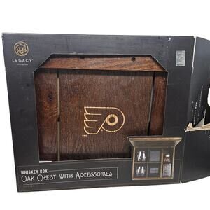 NEW Legacy Whiskey Box Oak Chest Philly Flyers Rocks Glasses Stones NHL Gift